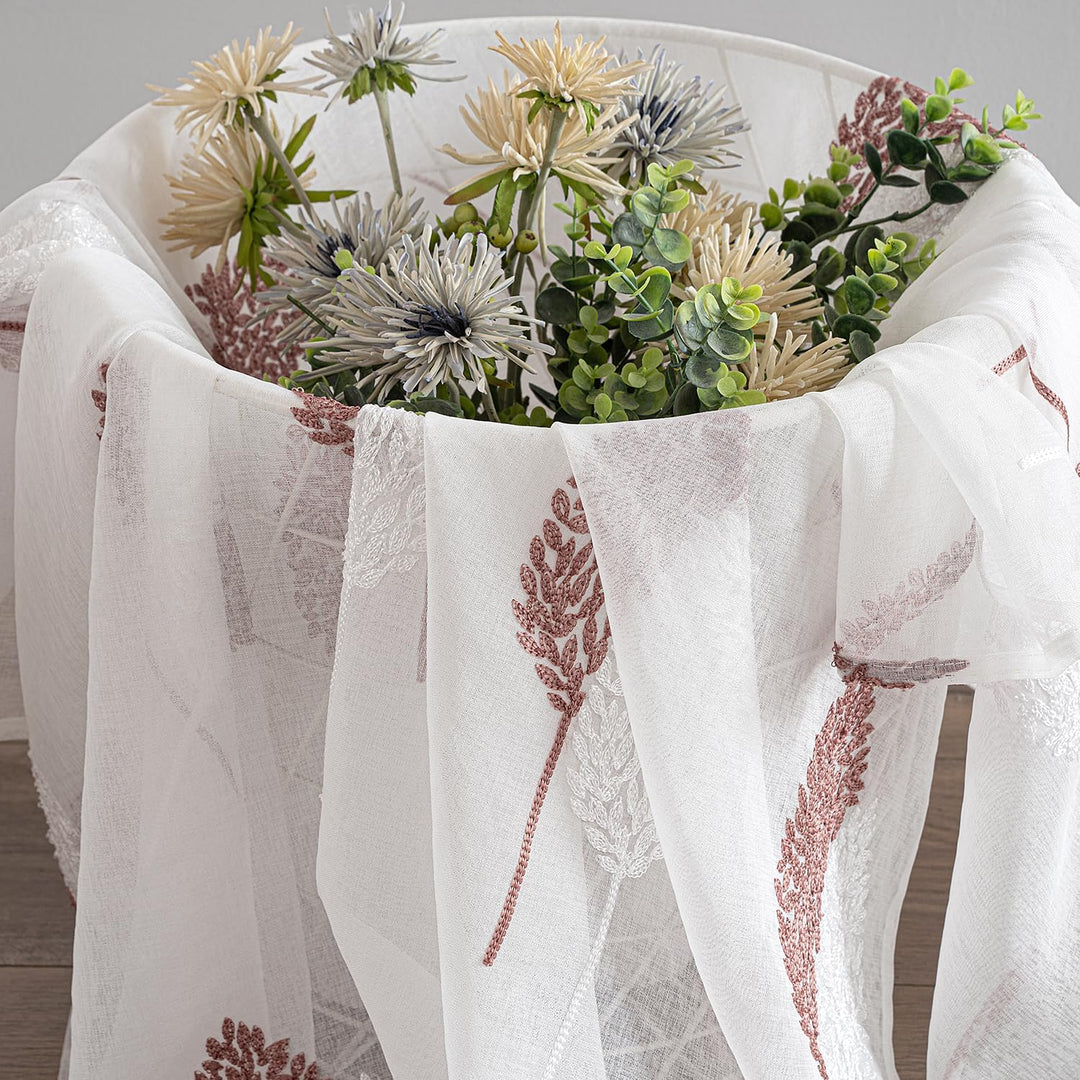 MIULEE Wohnzimmer Vorhänge Transparent mit Altrosa und Weiss Blätter Muster, Modern Stickerei Gardin