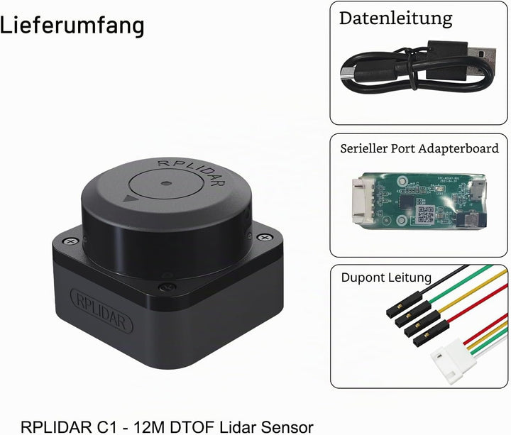 youyeetoo RPLIDAR C1 (C1M1) Fusion Lidar DTOF Laserscanner, 360-Grad-Laserscanner mit voller Reichwe