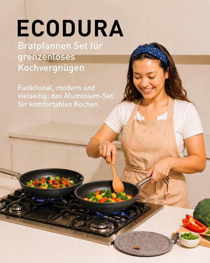 Cosy & Trendy Ecodura Bratpfannenset 24 + 28 cm – Pfannenset mit PFAS-freier & Greblon-Keramikbeschi