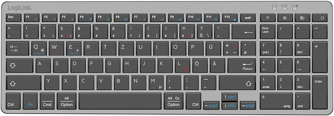 LogiLink ID0215 - Dual-Mode (Funk & BT) Tastatur & Maus Set für Windows/Android/iOS mit bis 1600 DPI