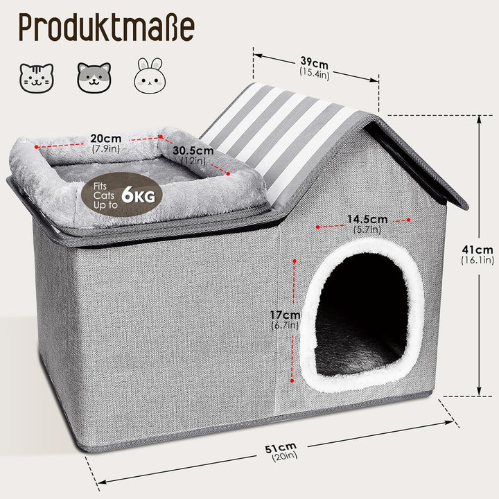 Katzenhaus, Thihome Katzenhöhle Outdoor, Warm Hundehöhle, Abnehmbar Hundehütte mit Waschbarem Kissen