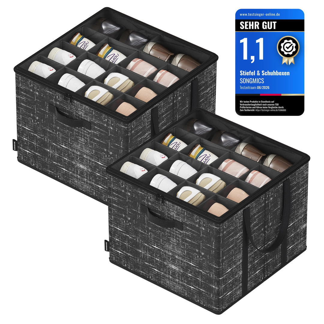 SONGMICS Schuh-Organizer, 2er Set, jeder für bis zu 16 Paar Schuhe, Schuhaufbewahrung, Griffe, trans
