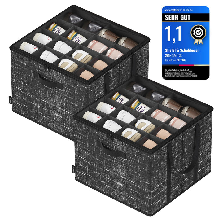 SONGMICS Schuh-Organizer, 2er Set, jeder für bis zu 16 Paar Schuhe, Schuhaufbewahrung, Griffe, trans