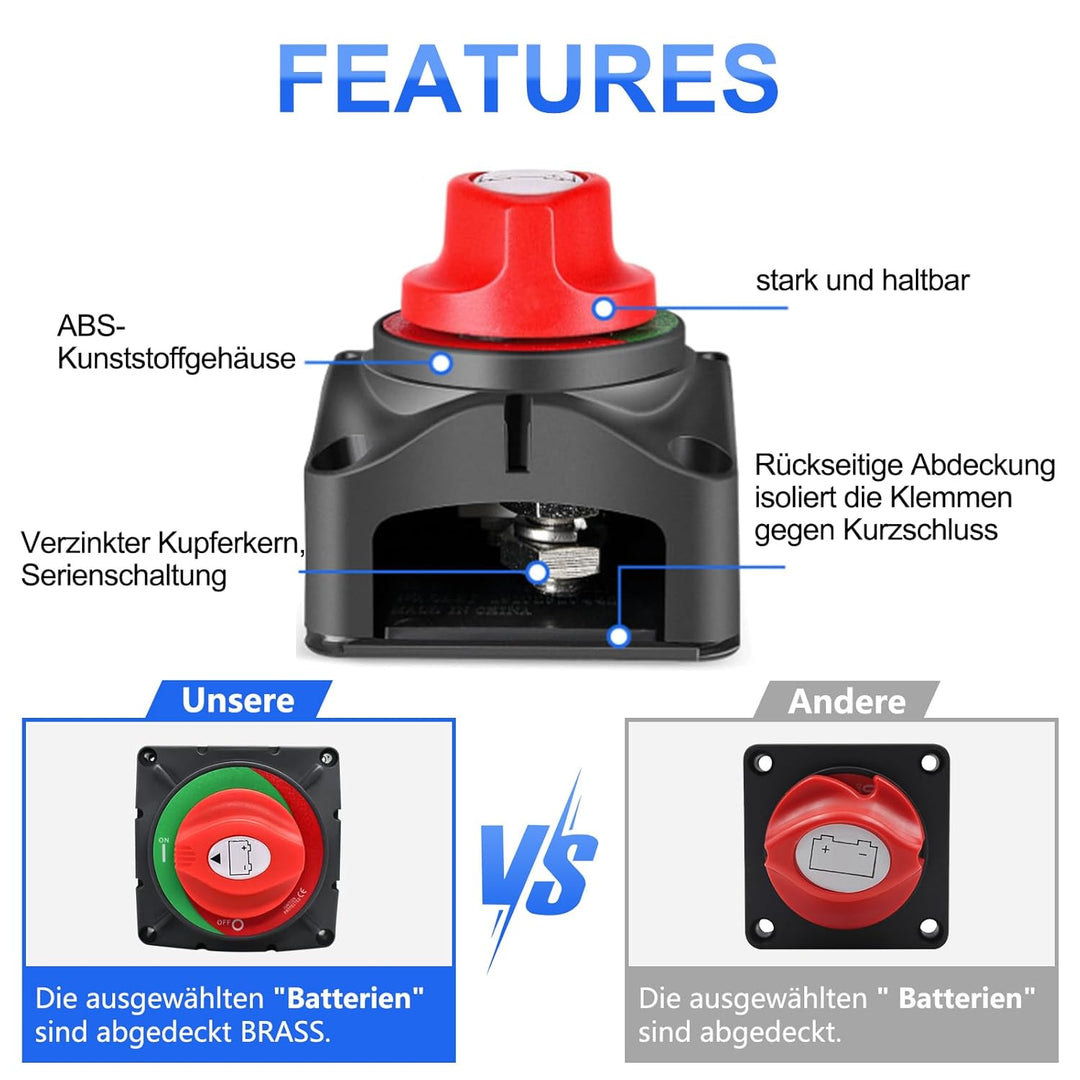 Slocable Batterietrennschalter 12-48V Wasserdichte schwere Doppelbatterie Master Cut Abschalttrennsc