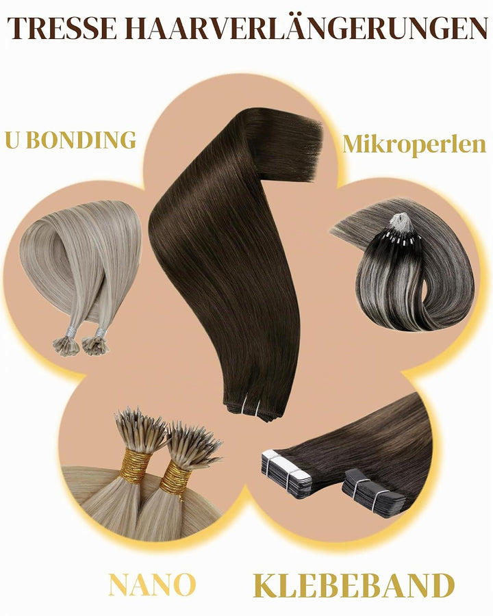 Hetto Tressen Echthaar, Balayage Naturschwarz mit Silber, 35cm, 80g | 100% Remy Haar, Stylbar, knote