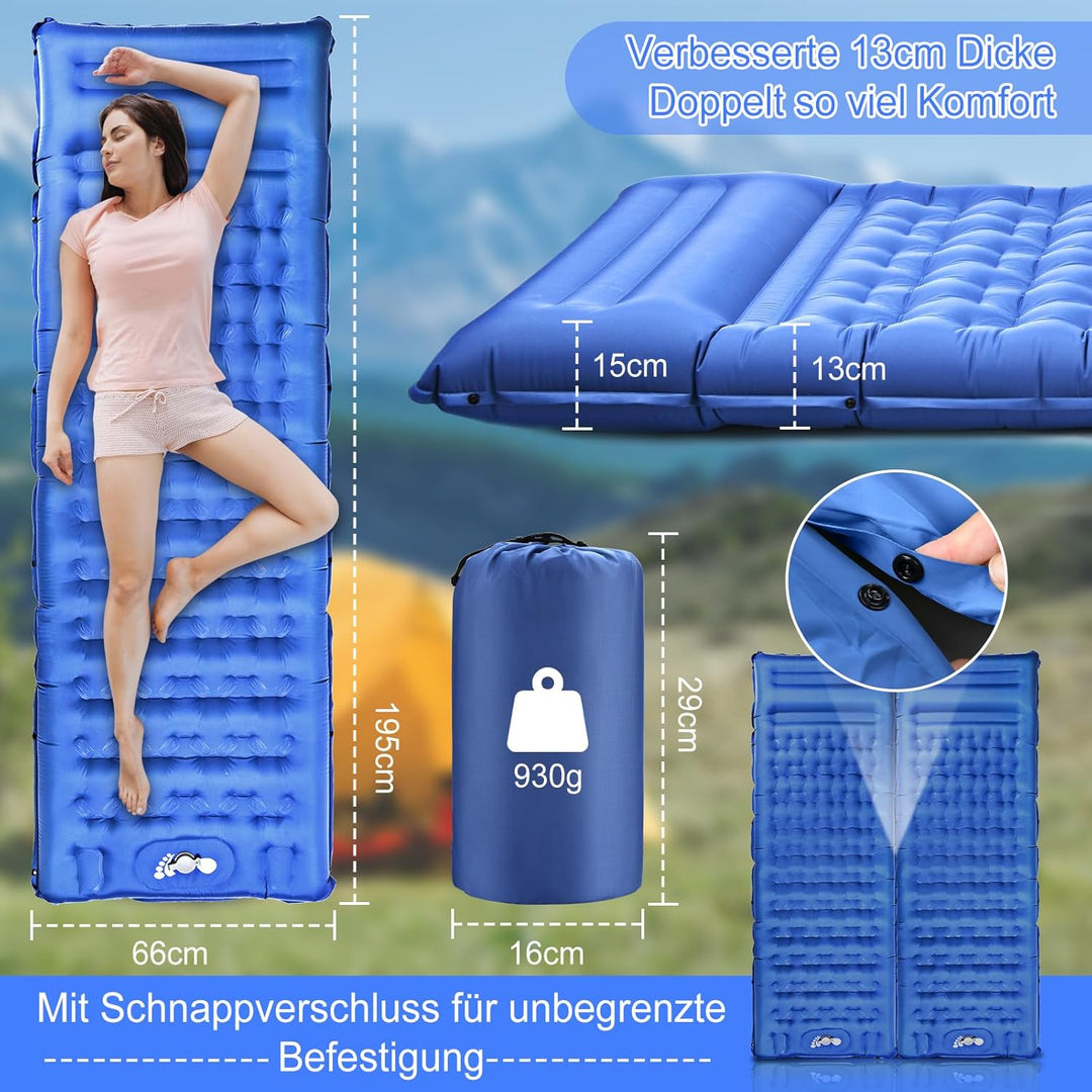 Isomatte Selbstaufblasend, Verbessertes Komfortableres Luftmatratze,13cm Verdickte Tragbare Aufblasb