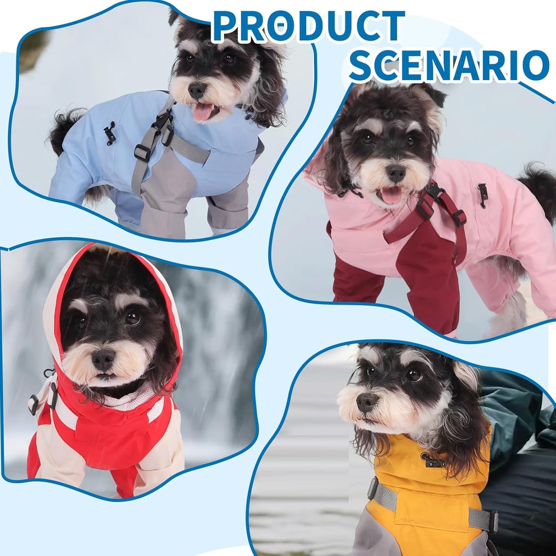 PETCUTE Hunde Regenmantel,Wasserdichter Hunde-Regenjacke mit Integriertem Geschirr,Abnehmbare Kapuze