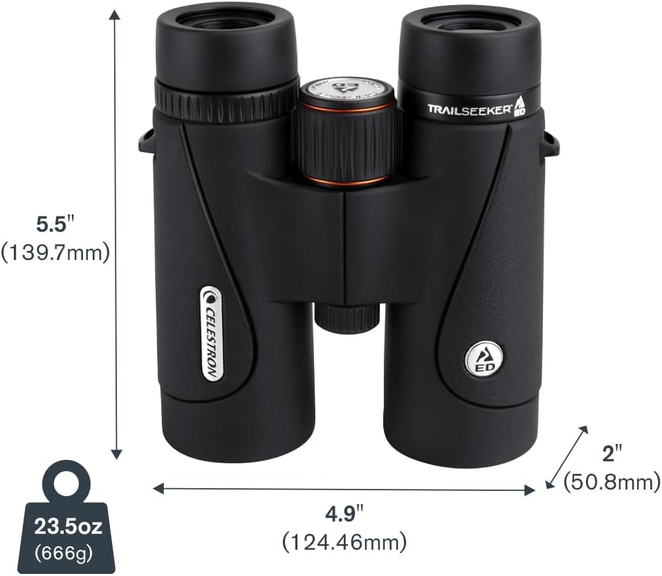 Celestron 71405 TrailSeeker ED 8 x 42 Roof Prism Binocular, Fully Multi-Coated Lens, BaK-4 Prism Gla