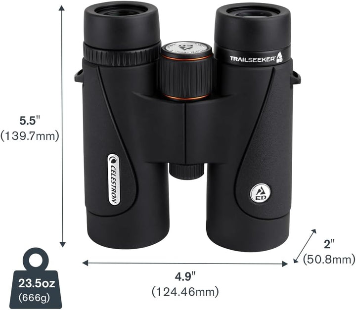 Celestron 71405 TrailSeeker ED 8 x 42 Roof Prism Binocular, Fully Multi-Coated Lens, BaK-4 Prism Gla