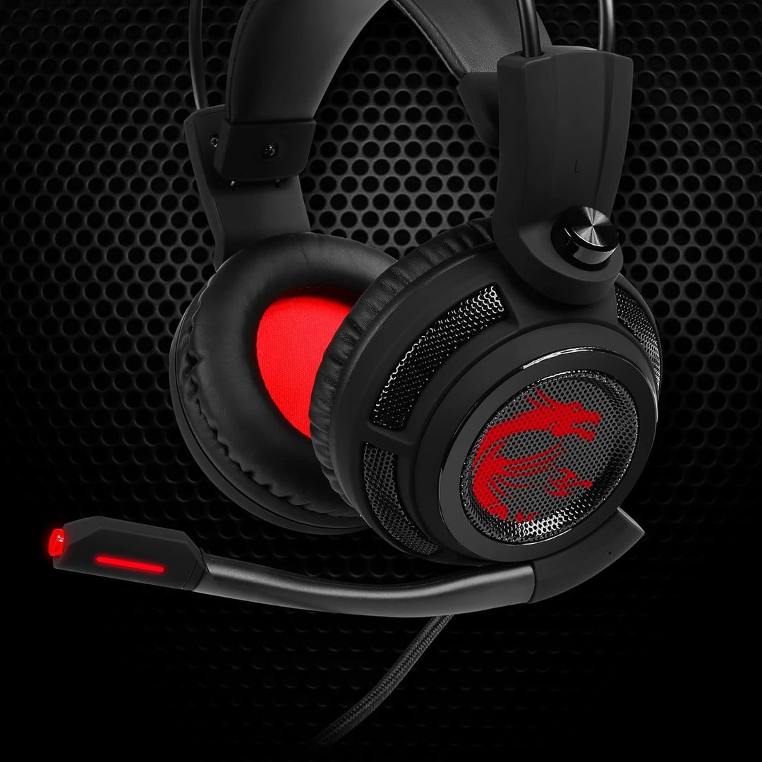 MSI DS502 GAMING HEADSET - Kopfhörer mit 7.1 Virtual Surround Sound, Vibrationssystem, 40mm Neodym-T