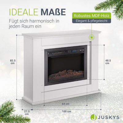 Juskys Elektrokamin 1000 / 2000 W mit Heizung, Kaminfeuer, Flammeneffekt, Fernbedienung, LED Beleuch