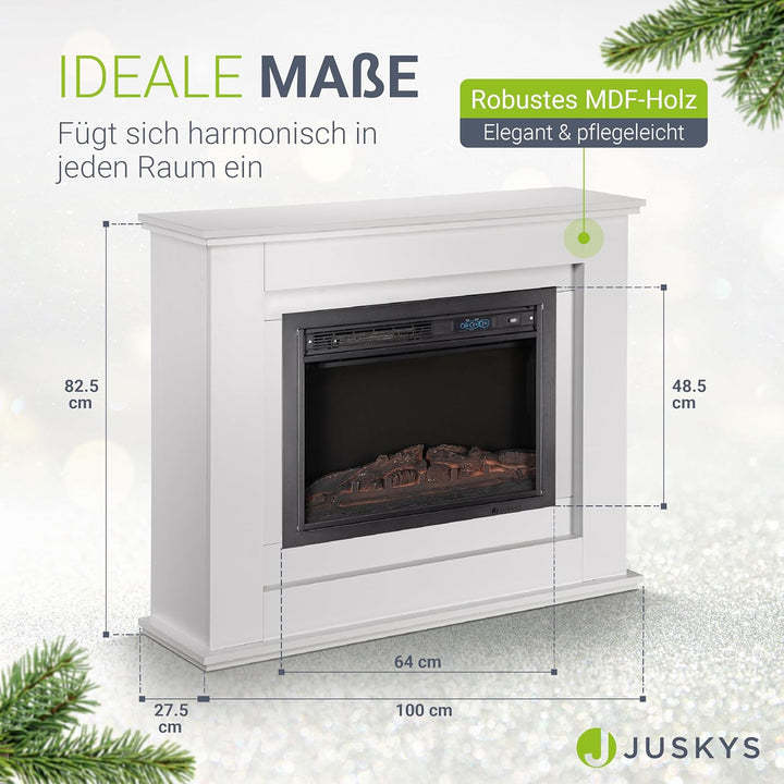 Juskys Elektrokamin 1000 / 2000 W mit Heizung, Kaminfeuer, Flammeneffekt, Fernbedienung, LED Beleuch