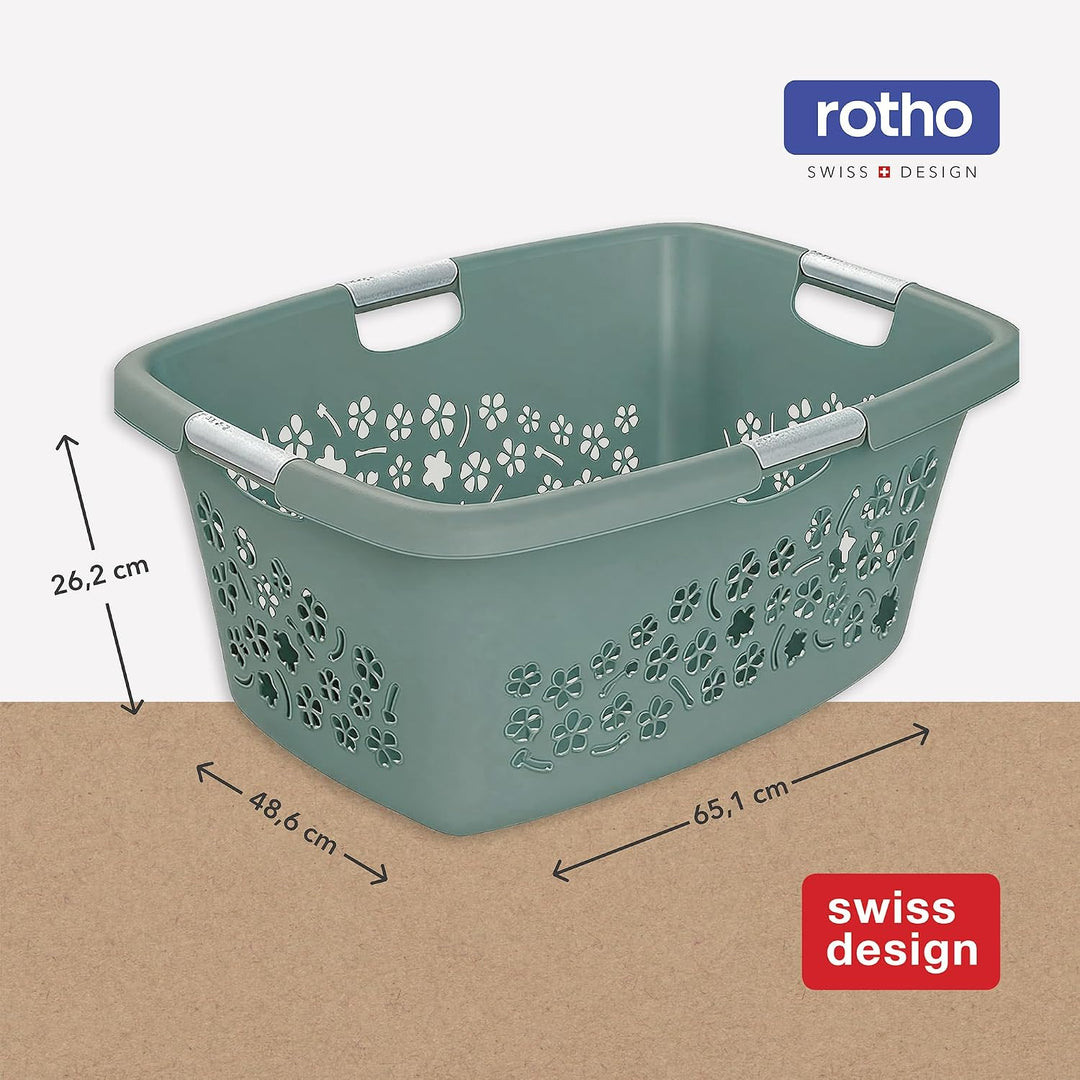 Rotho 3er-Set Wäschekorb Flowers 50l, Kunststoff (PP) BPA-frei, grün, 3x50l, (65,1 x 49 x 26,2 cm),