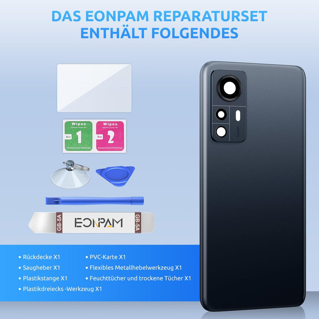 Eonpam Akkudeckel für Xiaomi Mi 12 / Mi 12X Rückseite Glas Original Backcover Back Glas Ersatz Repar