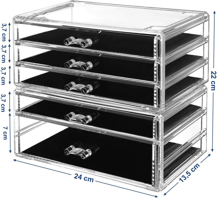 SONGMICS Make-up Organizer, 2 stapelbare Aufbewahrungsboxen für Schmuck und Kosmetik, mit 5 Schublad