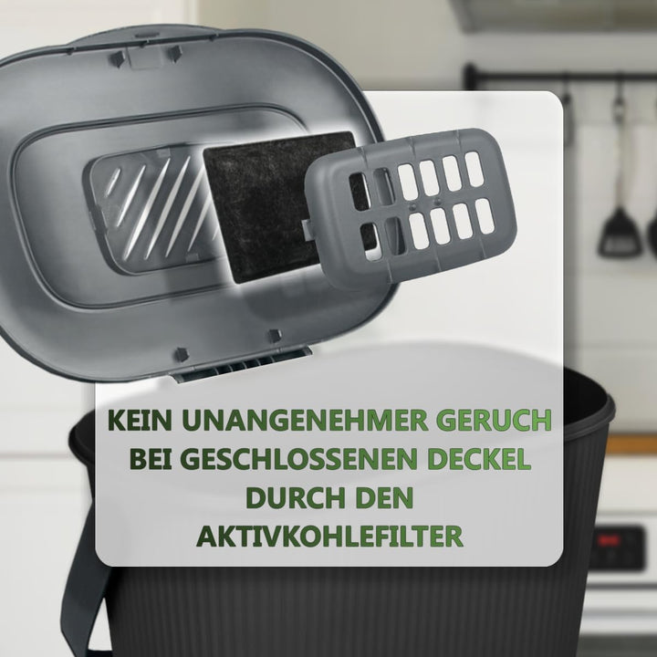Premium Komposteimer 10L Küche Biomüll Behälter Bio Mülleimer mit Deckel und Aktivkohlefilter (Schwa