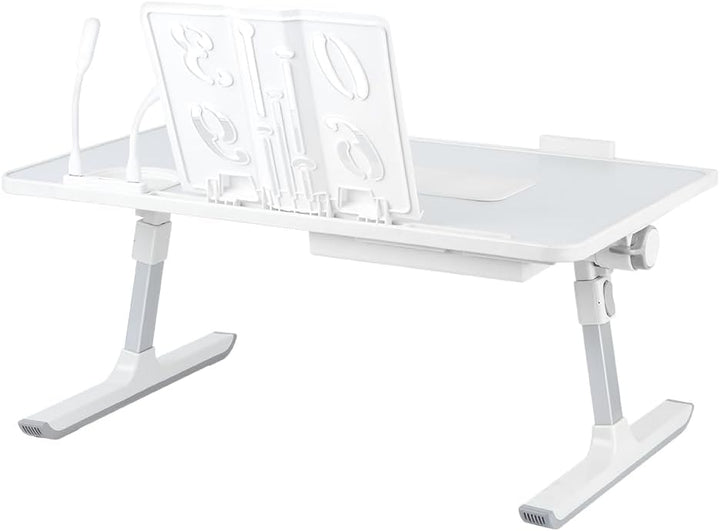 Laptop-Bett, höhenverstellbar 22-40 cm, 7 Ebenen, Betttablett mit Schublade, Belüftung und USB-Ansch
