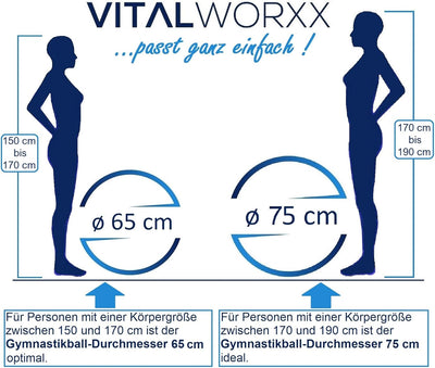 VITALWORXX Gymnastikball für Schwangere, extrem stabil, Sitzball Yogaball Pezziball mit Pumpe, mit Ü