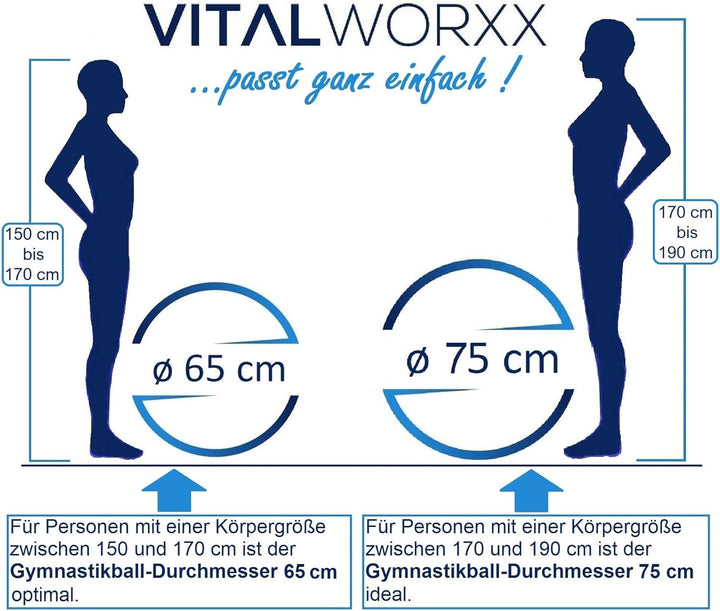 VITALWORXX Gymnastikball für Schwangere, extrem stabil, Sitzball Yogaball Pezziball mit Pumpe, mit Ü