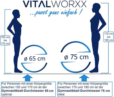 VITALWORXX Gymnastikball für Schwangere, extrem stabil, Sitzball Yogaball Pezziball mit Pumpe, mit Ü