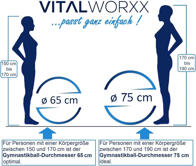VITALWORXX Gymnastikball für Schwangere, extrem stabil, Sitzball Yogaball Pezziball mit Pumpe, mit Ü