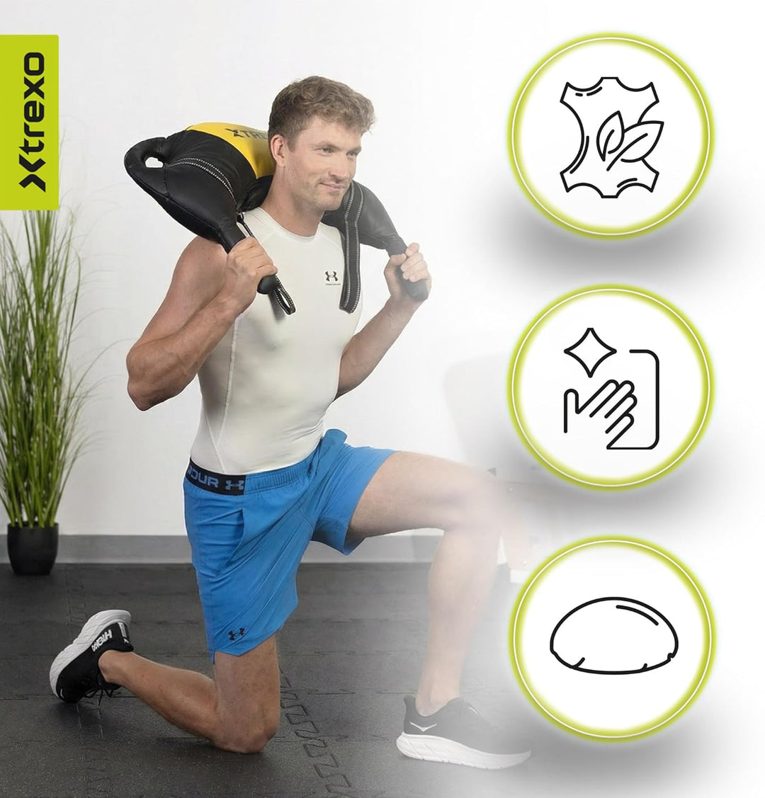 TREXO Bulgarian Exercise Bag 15 kg Krafttraining Fitness Ausdauer Perfekt für Zuhause und Fitnessstu