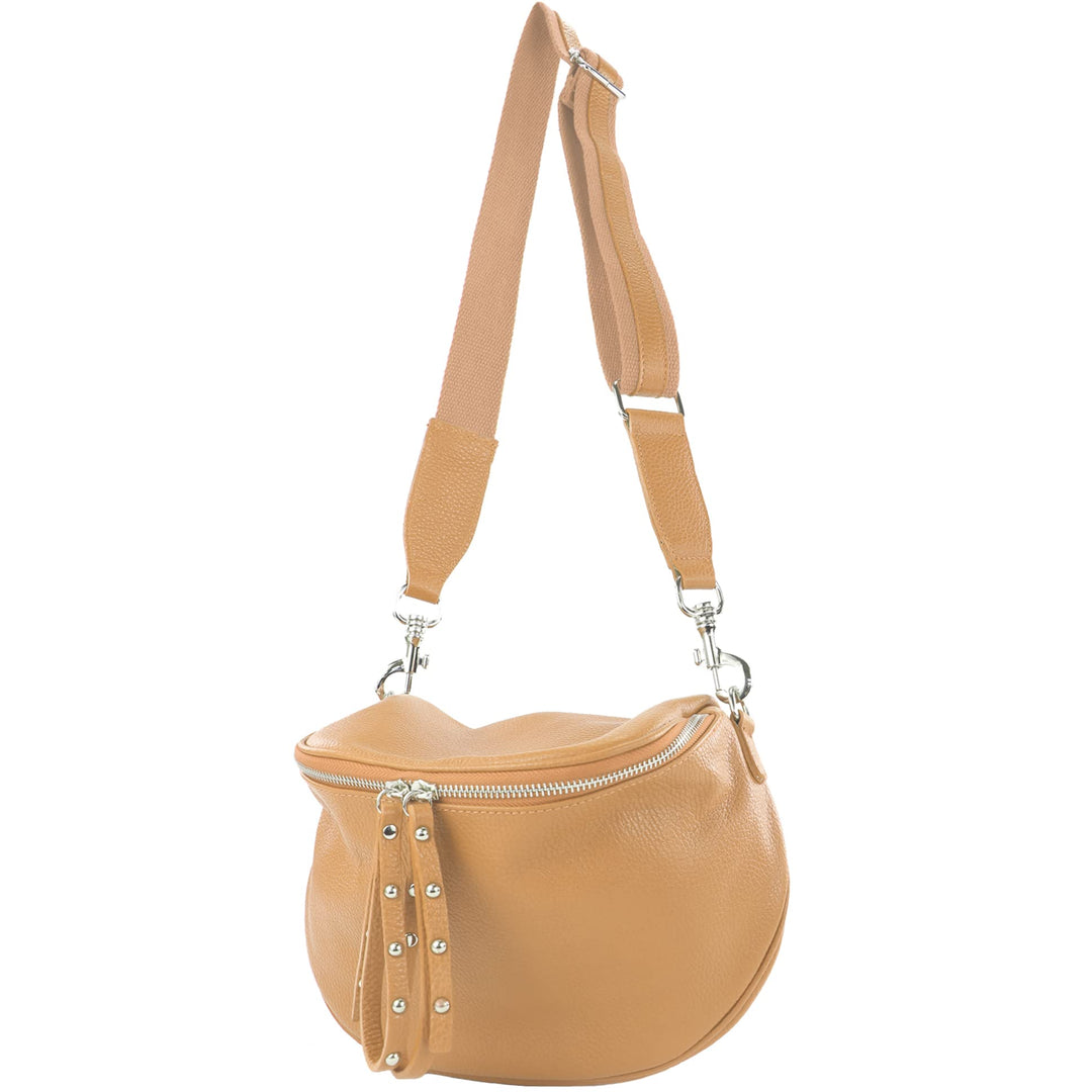 modamoda de - T236 - Umhängetasche Klein Small aus ital. Leder Beige, Beige