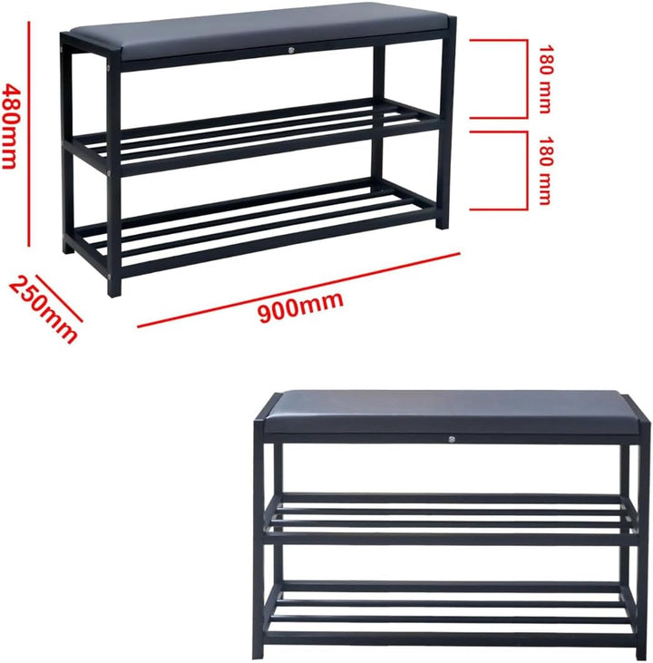 Maka Schuhregal Platzsparend, Schuhregal Mit Sitzbank Metall Schwarz, Shoe Rack Outdoor Wetterfest,