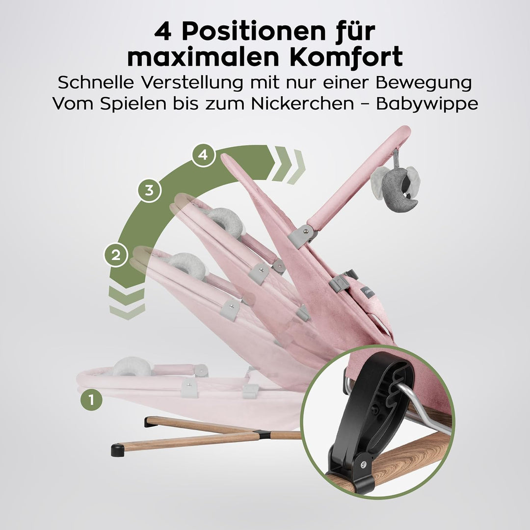Tulano Moon 30 - Babywippe - Babyschaukel für Kleinkinder - Rose | Maximales Gewicht 9 kg - Spielbog