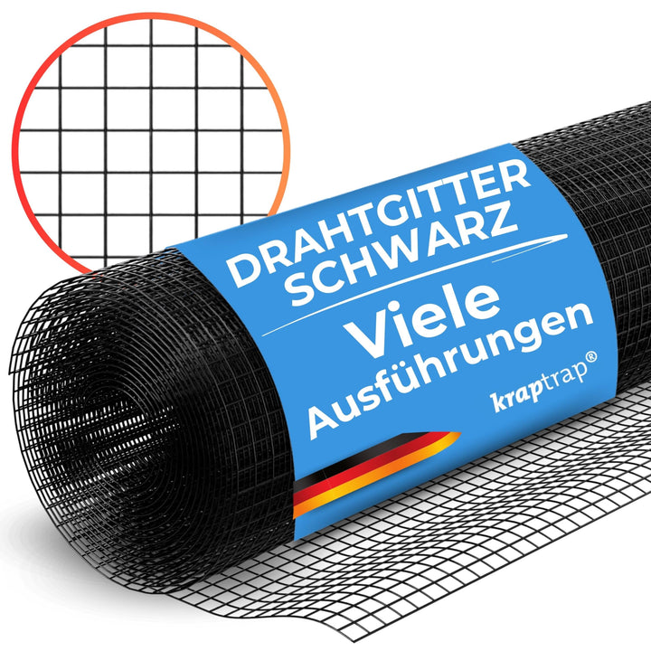KrapTrap Volierendraht SCHWARZ Drahtgitter I verzinkt I 12x12 mm I 25m x 1m I Kaninchendraht 1m x 25