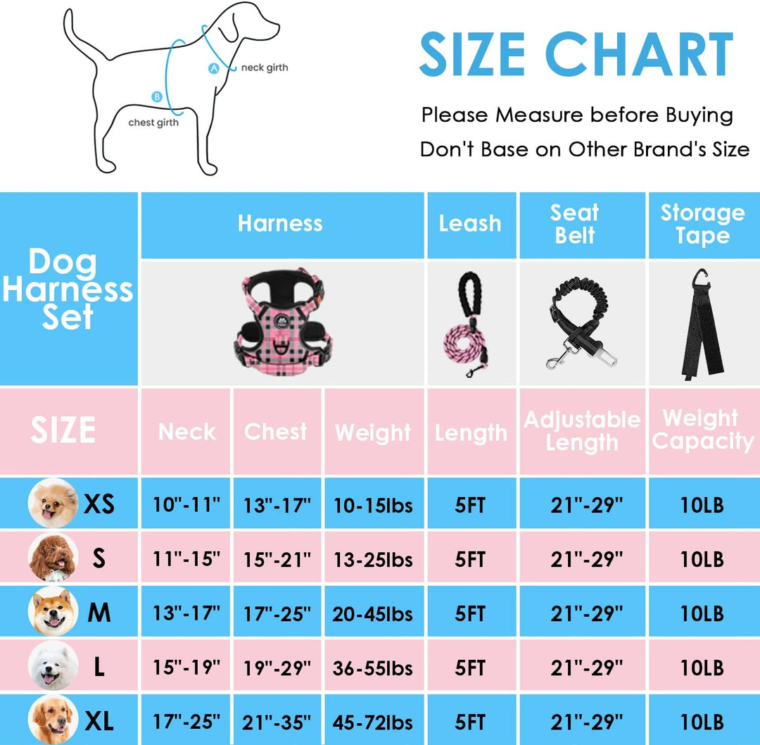 NESTROAD Hundegeschirr Mittelgrosse Hunde Kariertes Rosa, Grösse M Anti Zieh Geschirr für Hunde Mitt
