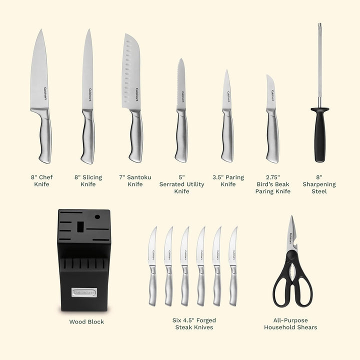 Cuisinart 15-teilig, Edelstahl-Hohlgriffe-Block-Set Messerblock, Messerblock