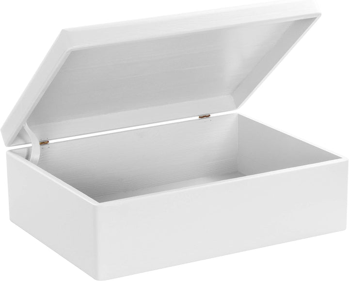 LAUBLUST Holzkiste mit Deckel - 40x30x14cm, Weiss, FSC® - Aufbewahrungskiste | Erinnerungsbox | Bast