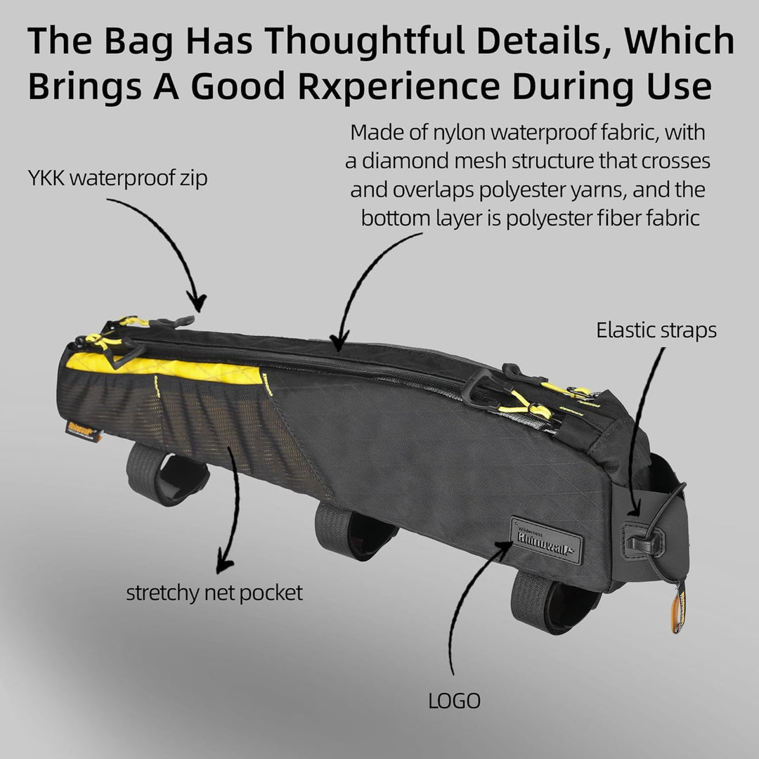 Rhinowalk Fahrradrahmentasche 2,1L – wasserdichte Oberrohrtasche mit 2 Fächern, YKK-Reissverschluss,