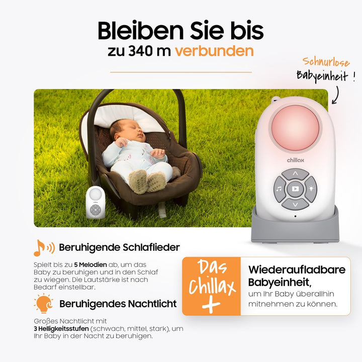 CHILLAX - Audio-Babyphone CB360 Portable - DECT - 2 schnurlose Einheiten - VOX & Eco Modus - Tempera