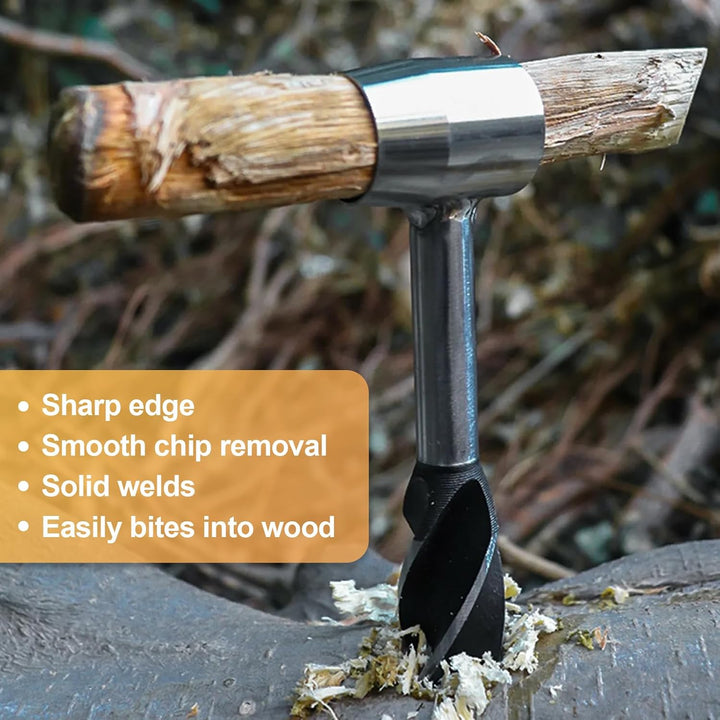 Holzbohrer Manuell Bushcraft, φ25x160mm, Schlangenbohrer Outdoor aus Stahl mit Schwarze Ledertasche,