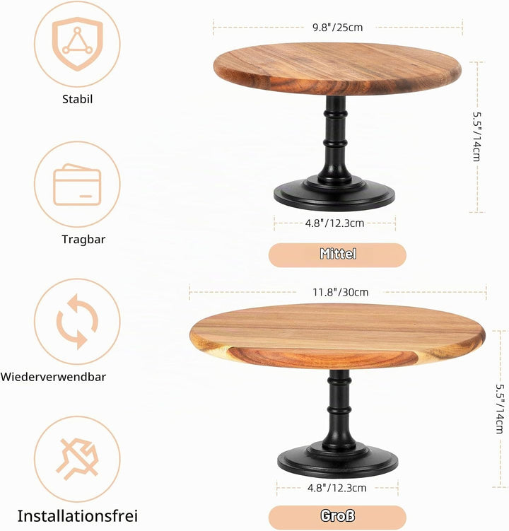 Etagere Tortenständer/Cupcake Ständer aus Holz 1 Etagen | Gross | Dessertständer aus Holz mit Eichen
