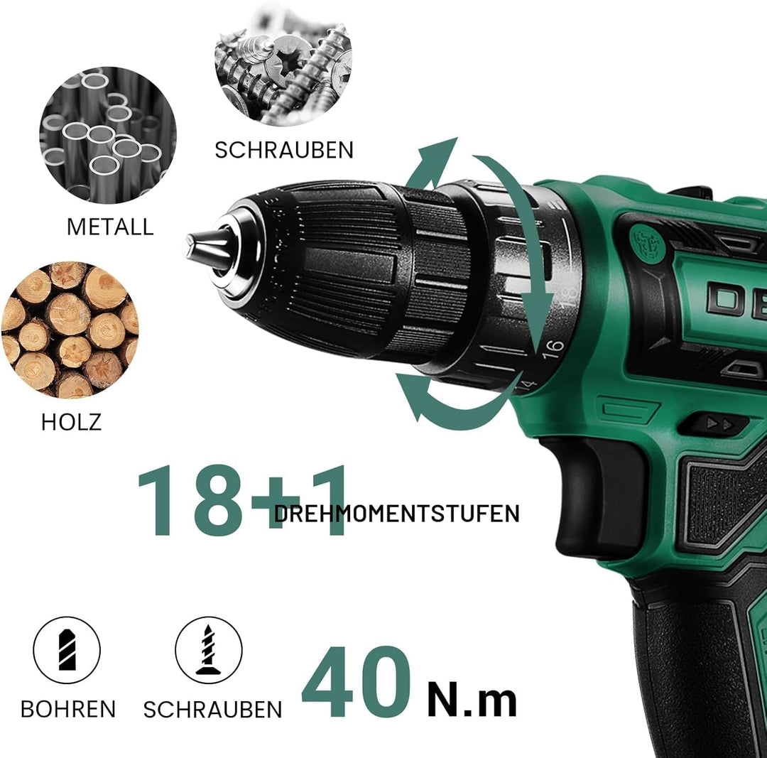 20 V Akkuschrauber für Damen:DEKOPRO 40 N.m Akku Schrauber mit Akku und Ladegerät，30 pcs Zubehör Boh