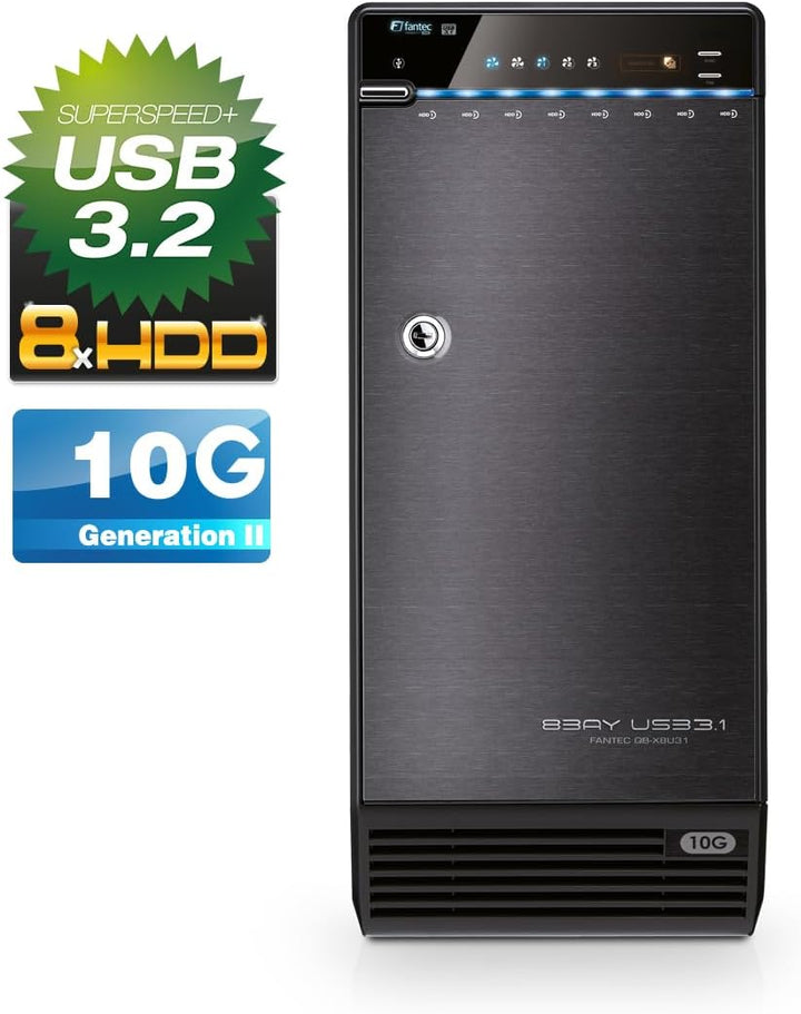 FANTEC QB-X8U31 8fach USB3.2 Gen2 Festplattengehäuse für 8X SATA 3,5/2,5 Zoll HDDs oder SSDs, Transf