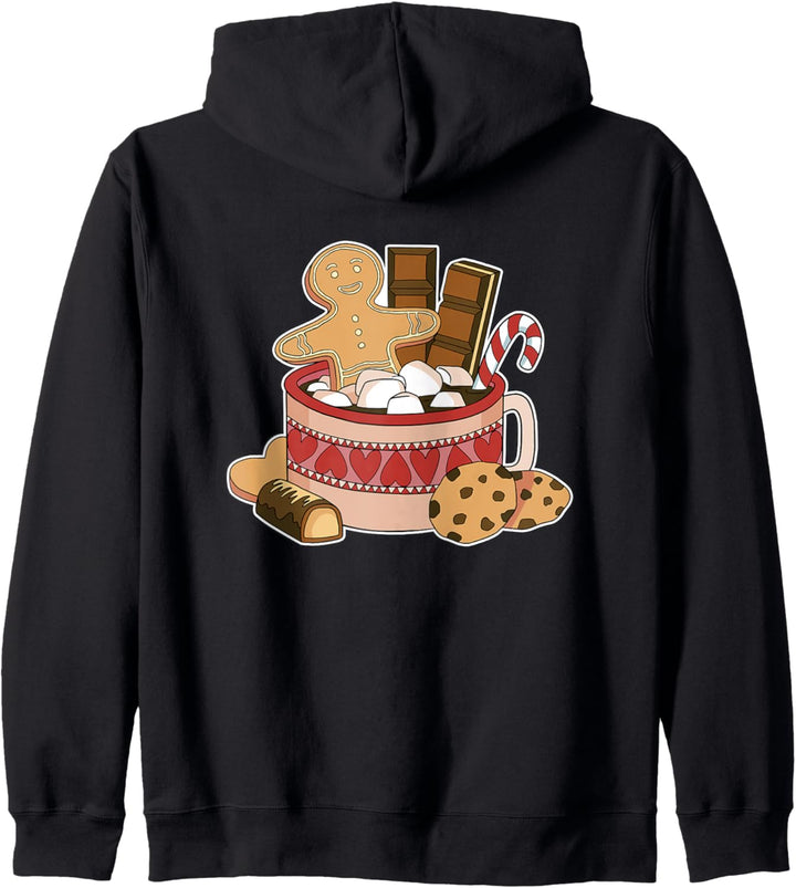 Niedlicher Lebkuchen-Keksmann mit Weihnachtsmotiv, heisser Kakao Kapuzenjacke