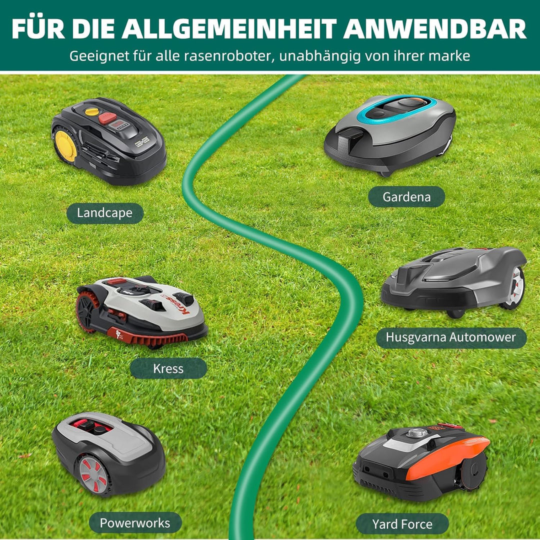 100M Universal Begrenzungskabel für Mähroboter + 200 Erdnägel + 10 Mähroboter Kabelverbinder + 10 An