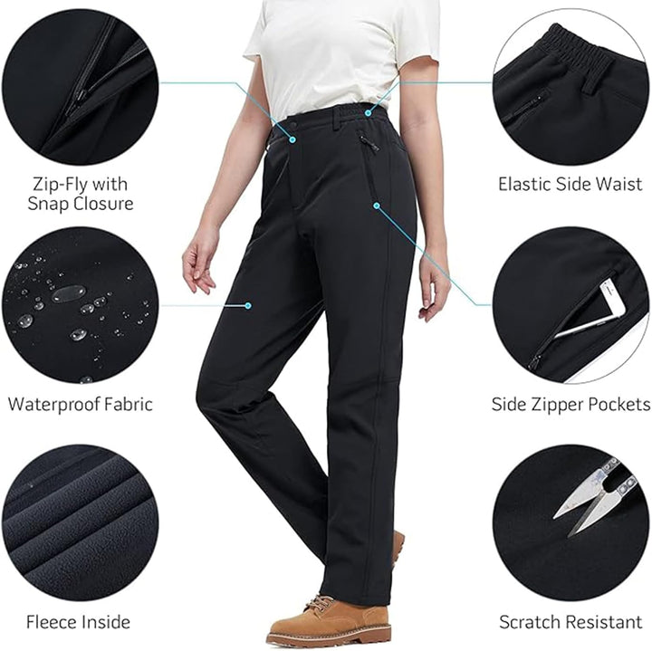 Ambayz Softshellhose Damen Wasserdicht Winddicht Fleece Gefüttert Outdoor Wandern Skihose Isolierend