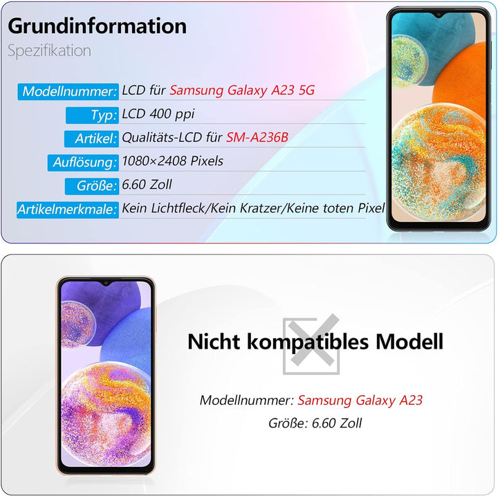 RongZy Kompatibel mit Samsung Galaxy A23 5G SM-A236B Ersatz Bildschirm LCD Display und Touchscreen-D