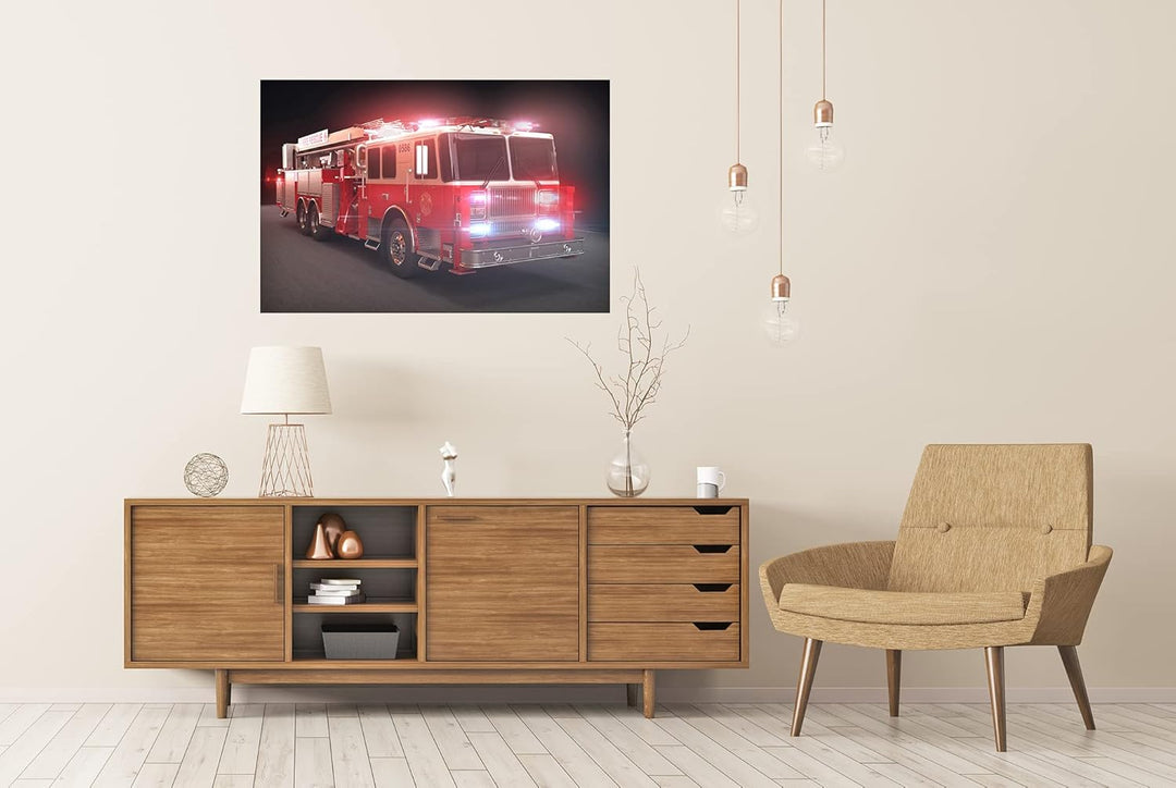 islandburner XXL Bild Poster Feuerwehrauto Mit Lichtern Kinderzimmer Premium Bilder Fotodruck Poster
