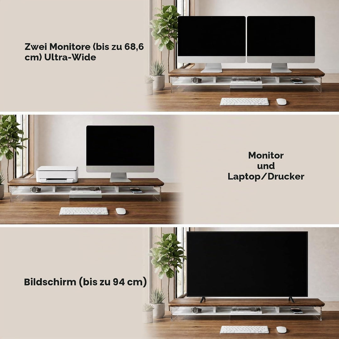 Fenge Acryl Monitorständer Riser 108cm, Grosser Dual monitorständer mit Metallregal, Schreibtisch Zu
