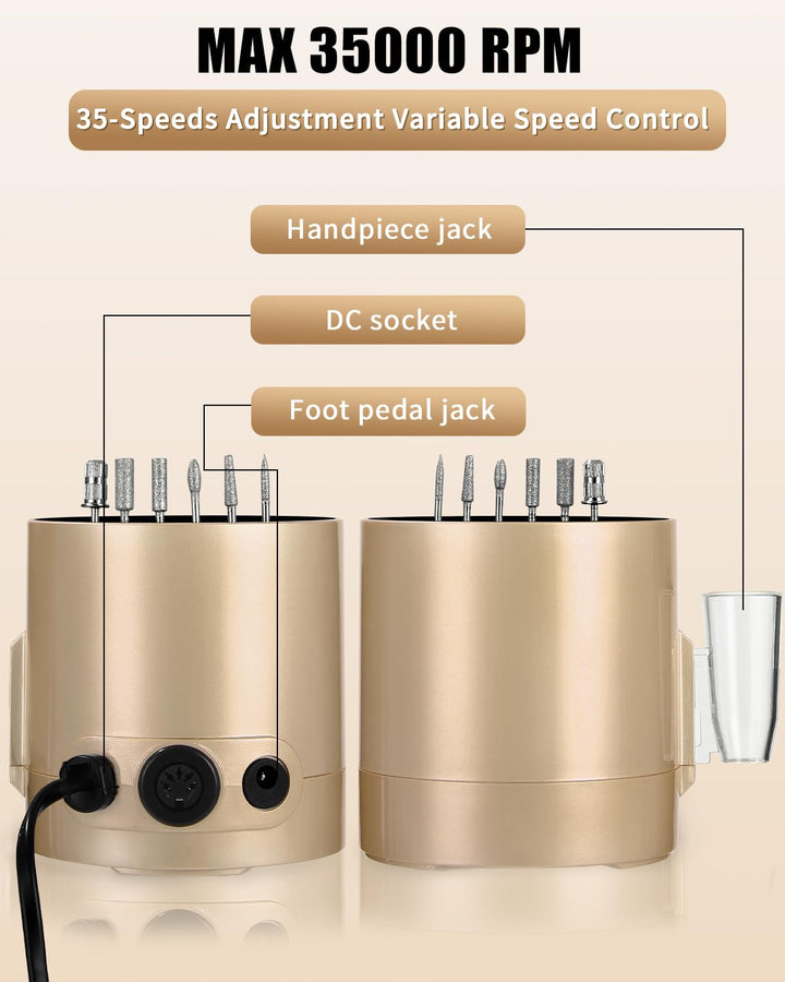 Nagelfräser Professionell, 35000RPM Nagelfräser für Gelnägel, Elektrische Nagelfeile, Maniküre Set E
