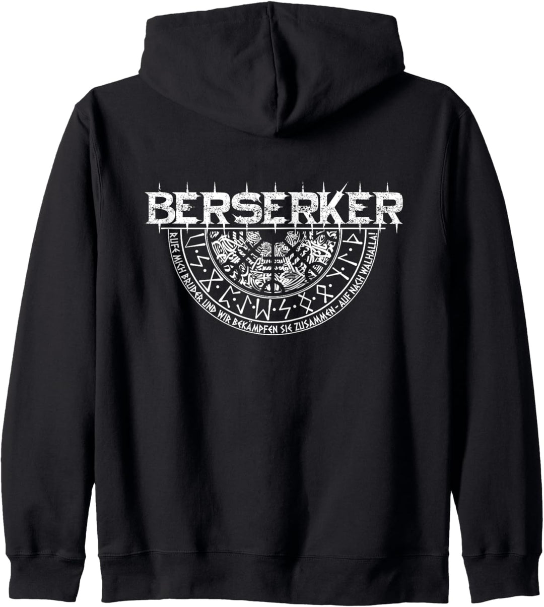 Wikinger Berserker Shirt mit Runen und Vegvisir Kompass Kapuzenjacke