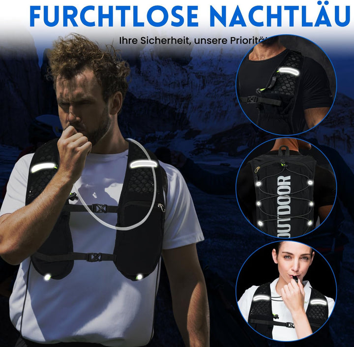 Laufweste mit Trinkblase 1,5L und Trinkflasche 500ml, Verstellbarer Ultra-Leichter Trinkrucksack für