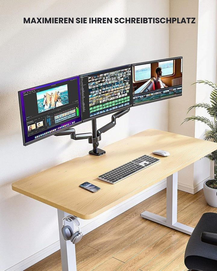 ErGear Monitor Halterung 3 Monitore mit USB-Anschlüssen, Einstellbarer Gasfeder-Monitorhalterung 3 M