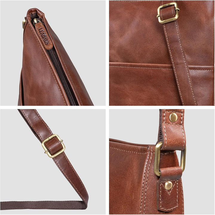 LEABAGS Leder Handtasche Damen I Premium Echtleder Umhängetasche I Schultertasche I Damentasche I Tr